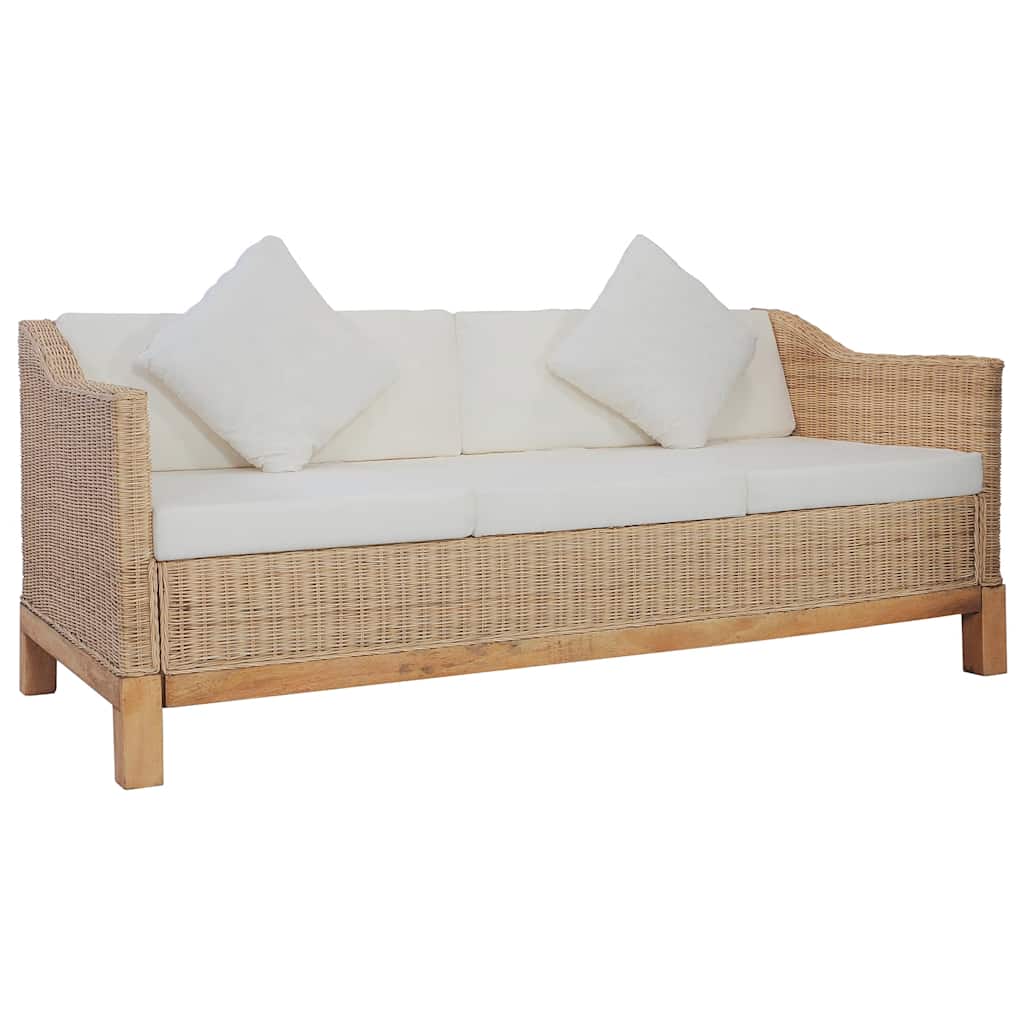 2-tlg. Sofagarnitur mit Auflagen Natur Rattan