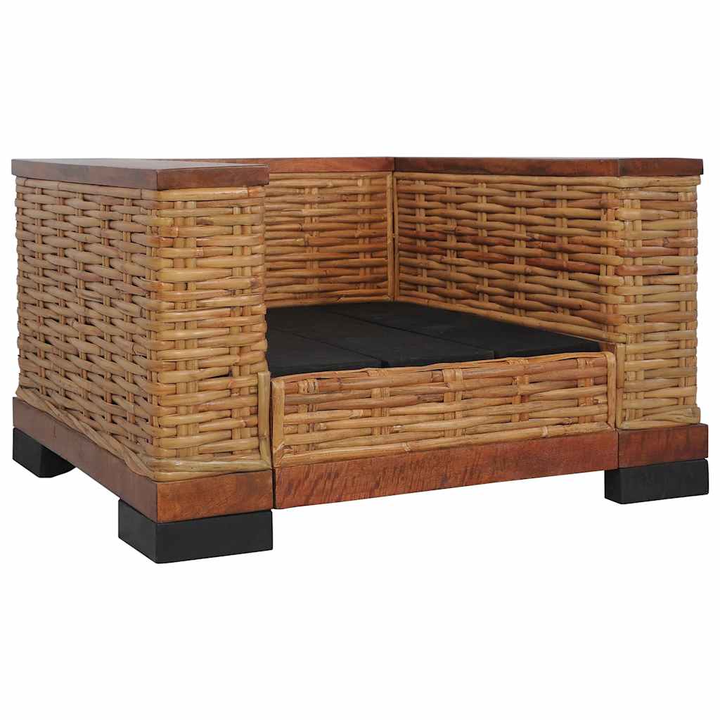 2-tlg. Sofagarnitur mit Auflagen Braun Natur Rattan