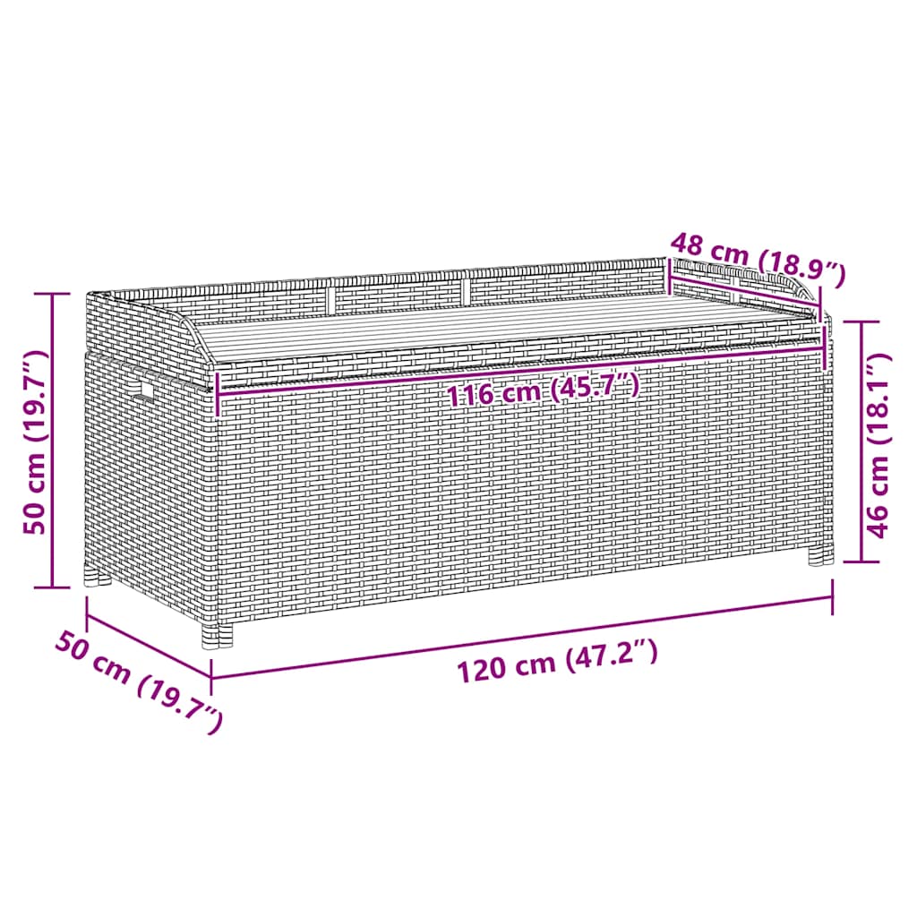 Gartenbank mit Stauraum 120 cm Poly Rattan Grau