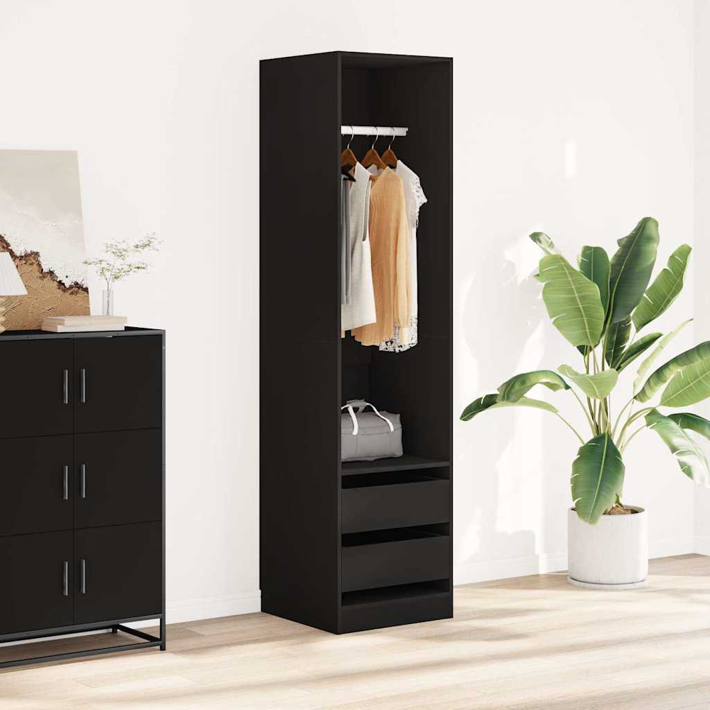 Kleiderschrank mit Schubladen Schwarz 50x50x200cm Holzwerkstoff