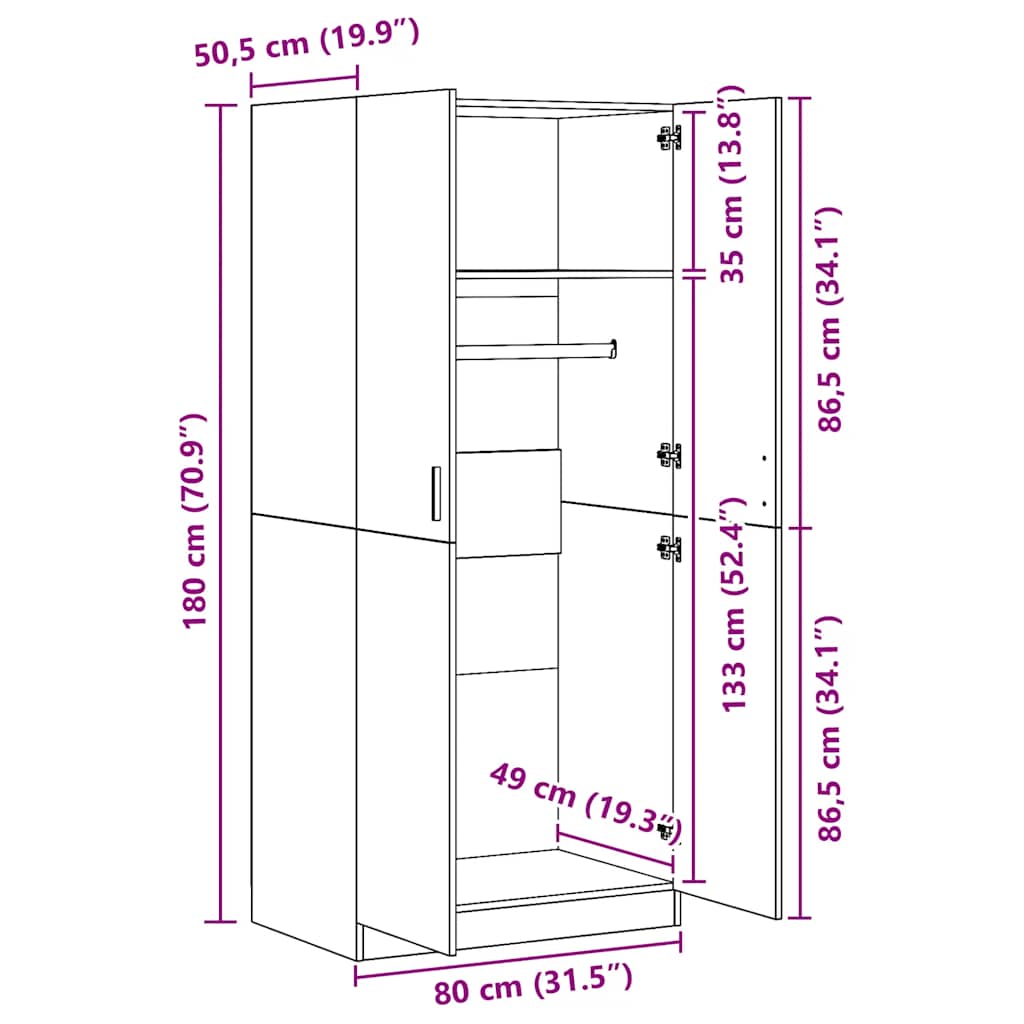 Kleiderschrank Sonoma-Eiche 80x52x180 cm Holzwerkstoff