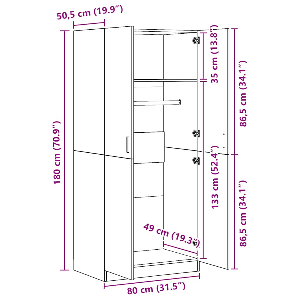 Kleiderschrank Betongrau 80x52x180 cm Holzwerkstoff