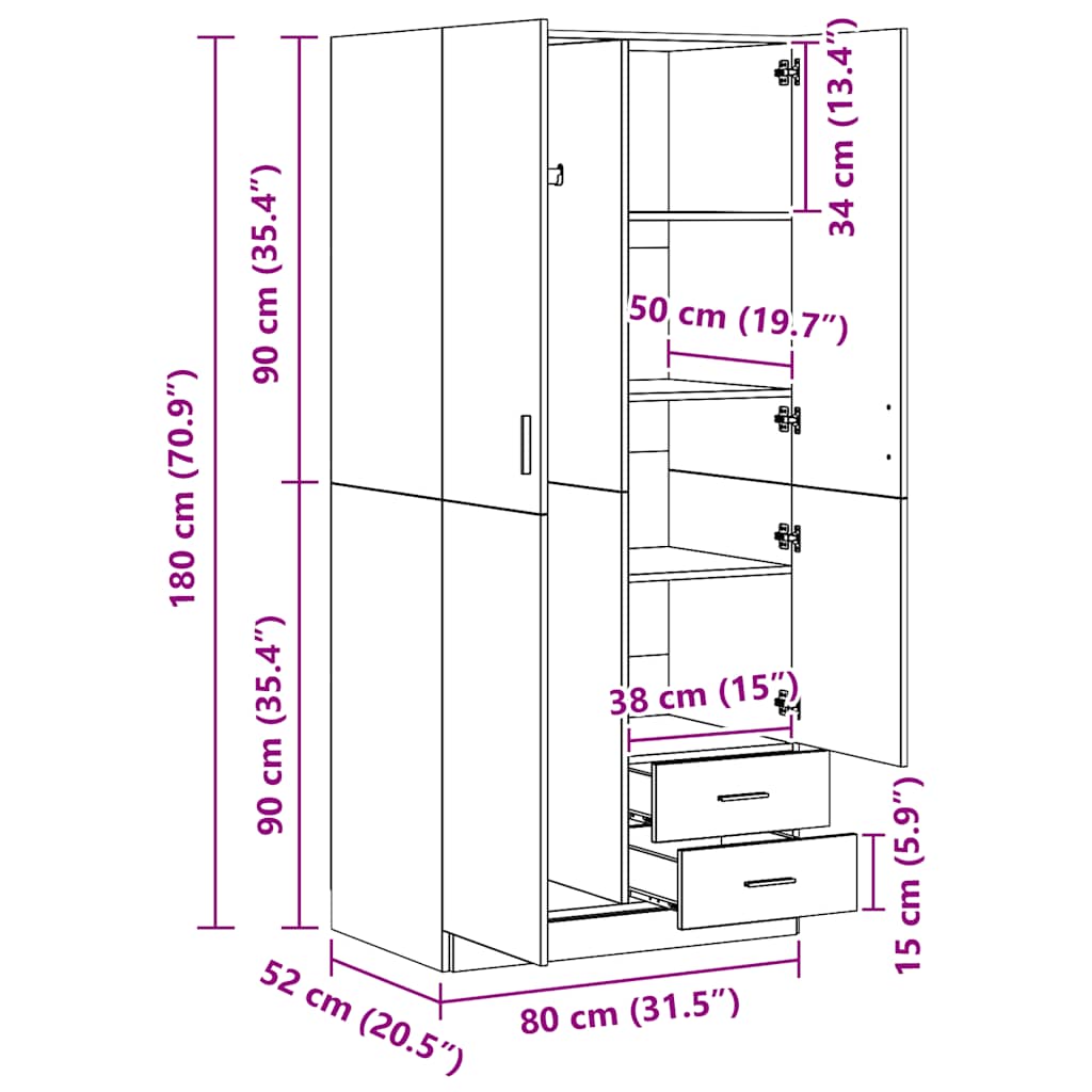 Kleiderschrank Sonoma-Eiche 80x52x180 cm Holzwerkstoff