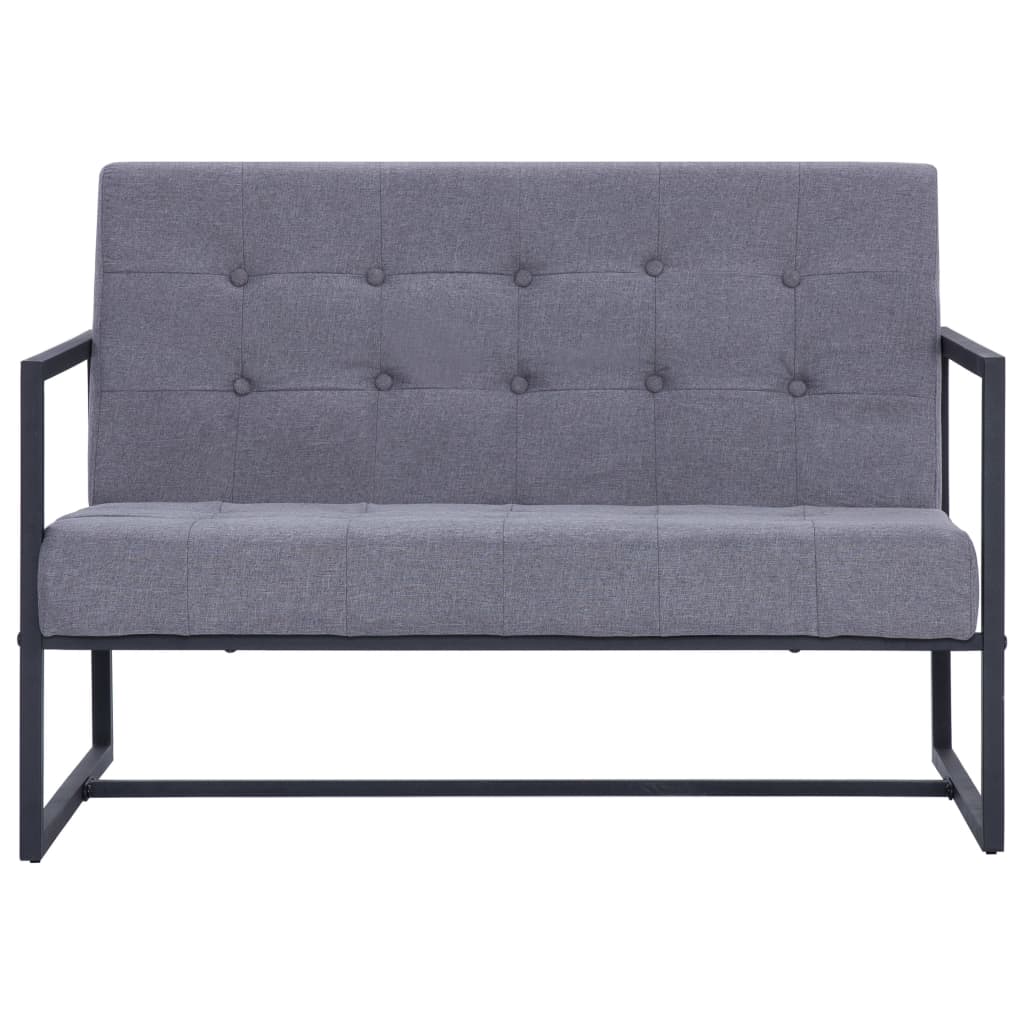2-Sitzer-Sofa mit Armlehnen Hellgrau Stahl und Stoff