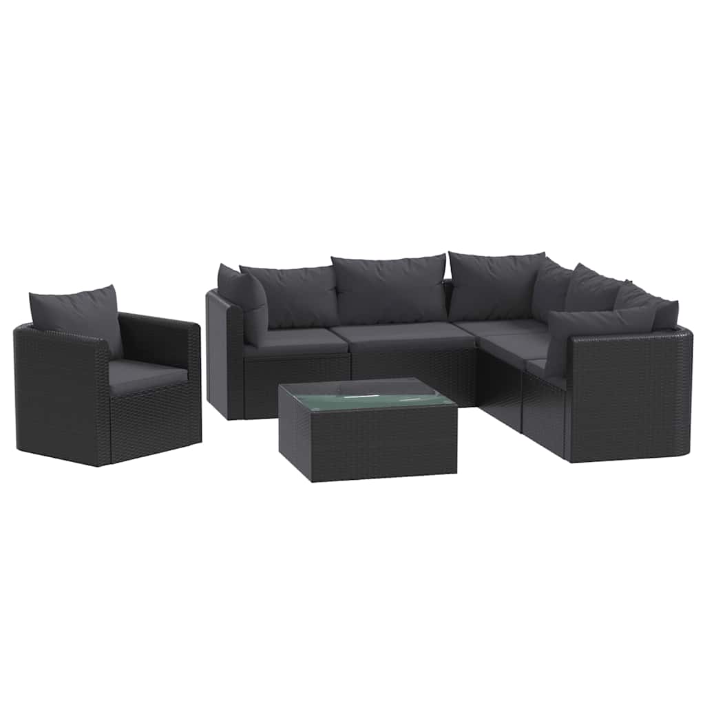 7-tlg. Garten-Lounge-Set mit Auflagen Poly Rattan Schwarz