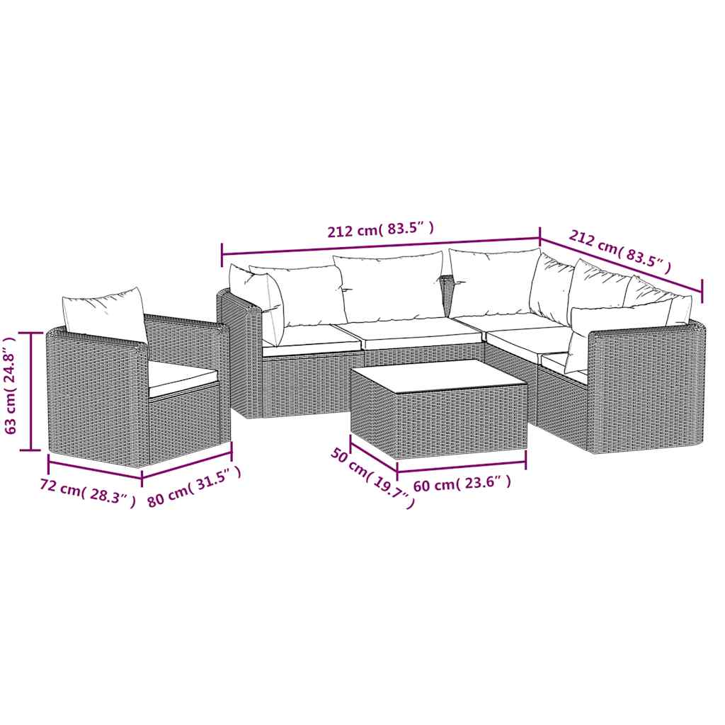7-tlg. Garten-Lounge-Set mit Auflagen Poly Rattan Schwarz