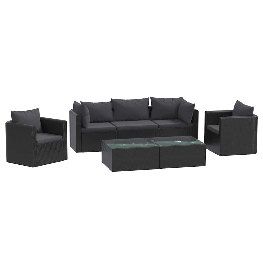 7-tlg. Garten-Lounge-Set mit Auflagen Poly Rattan Schwarz