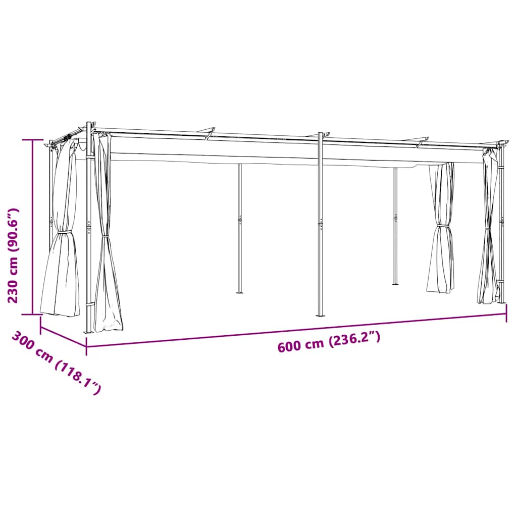 Pavillon mit Vorhängen 3 x 6 m Creme Stahl