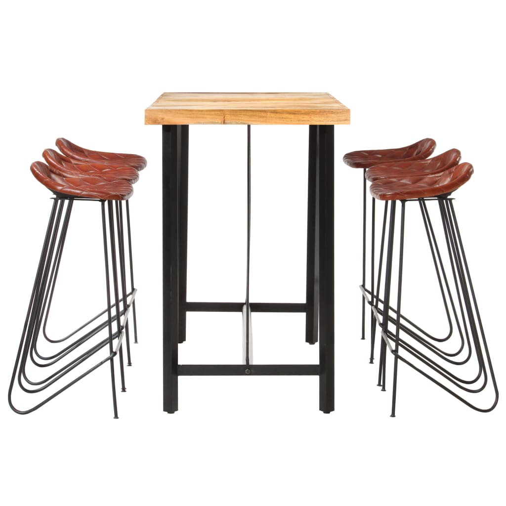 7-tlg. Bar-Set Akazie Massivholz und Echtleder