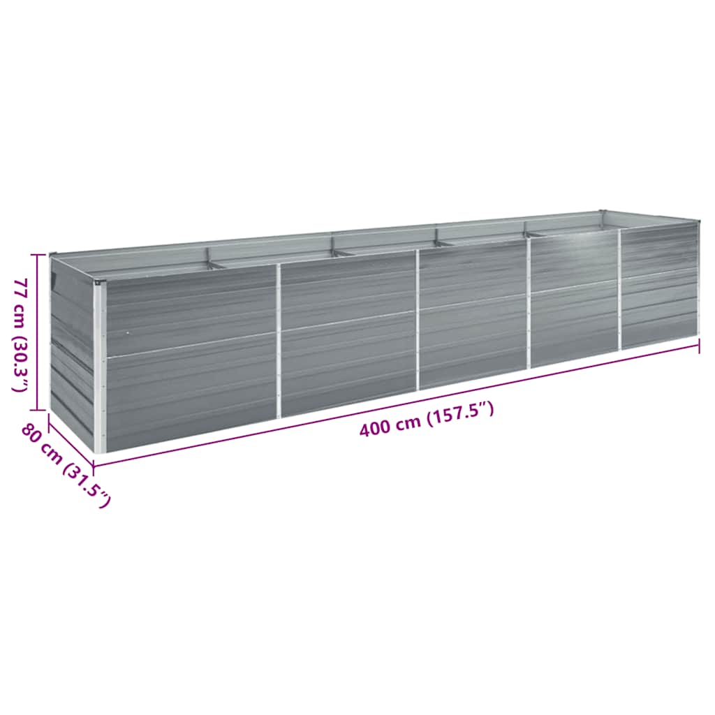 Garten-Hochbeet Verzinkter Stahl 400×80×77 cm Grau
