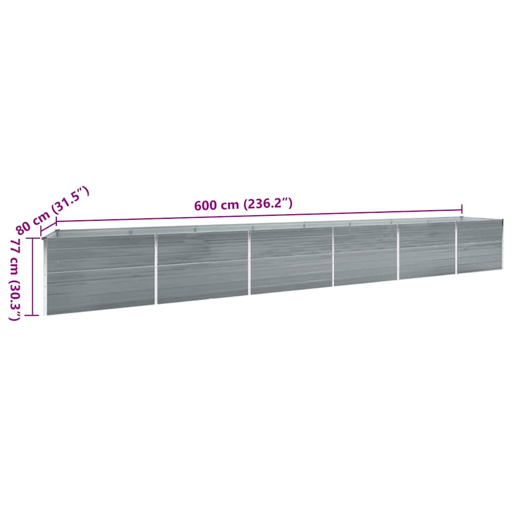 Garten-Hochbeet Verzinkter Stahl 600x80x77 cm Grau