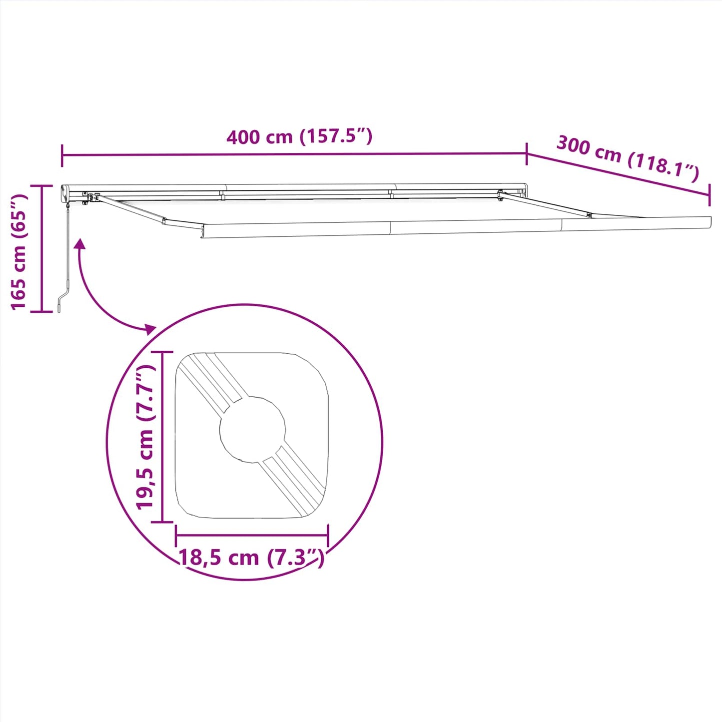 | Einziehbare Markise | Grau 400 x 300 cm Polyester und Aluminium