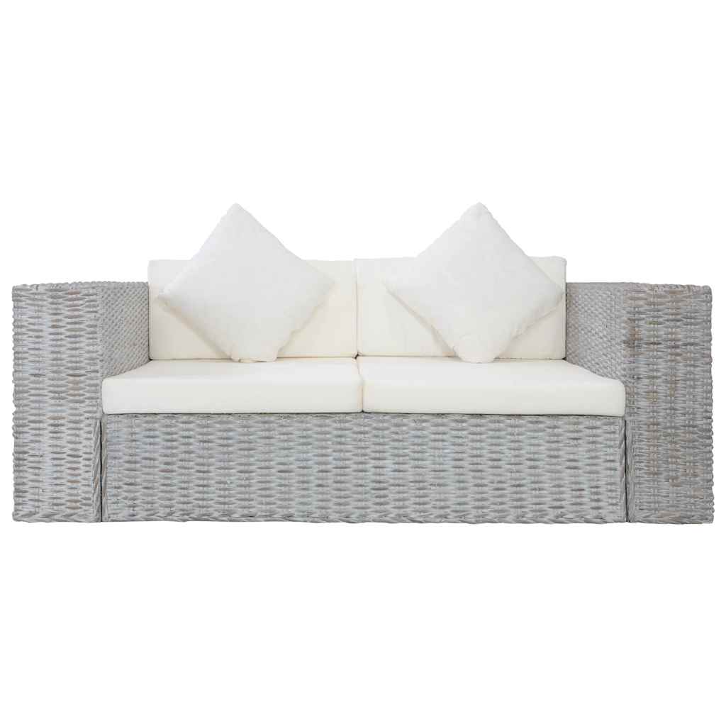 2-tlg. Sofagarnitur mit Auflagen Grau Natur Rattan