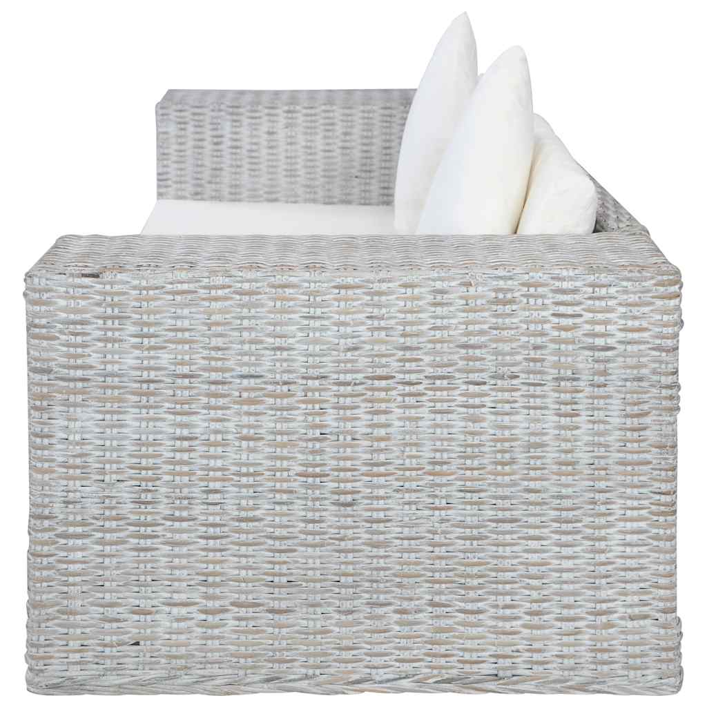 2-tlg. Sofagarnitur mit Auflagen Grau Natur Rattan