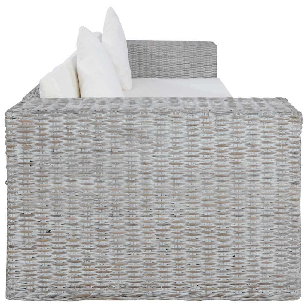 2-tlg. Sofagarnitur mit Auflagen Grau Natur Rattan