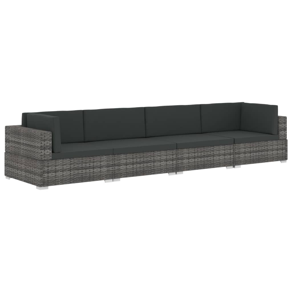 4-tlg. Gartensofa-Set mit Kissen Poly Rattan Grau