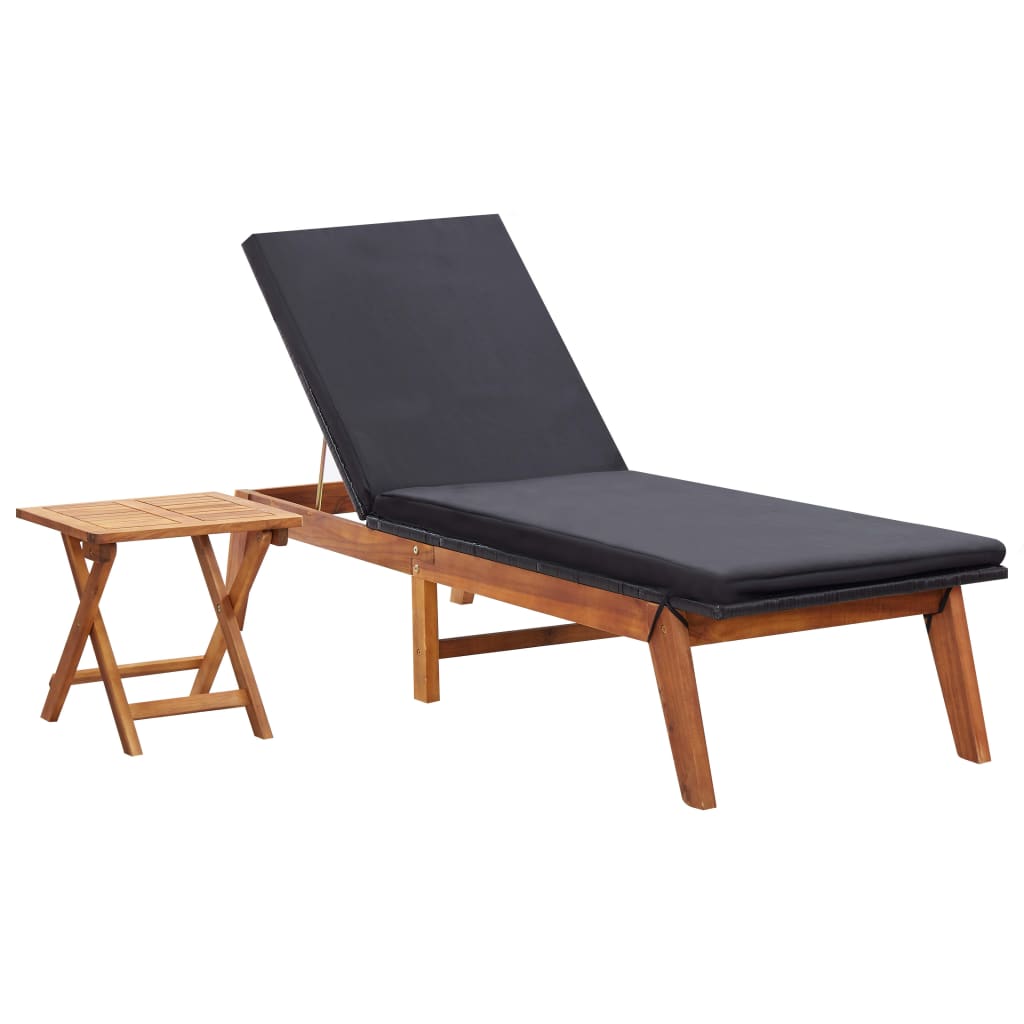 Sonnenliege mit Tisch Poly Rattan und Massivholz Akazie
