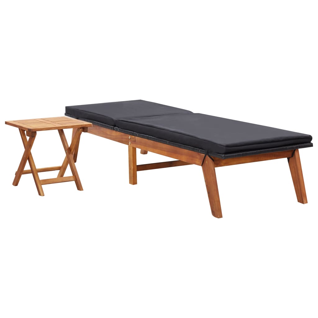 Sonnenliege mit Tisch Poly Rattan und Massivholz Akazie
