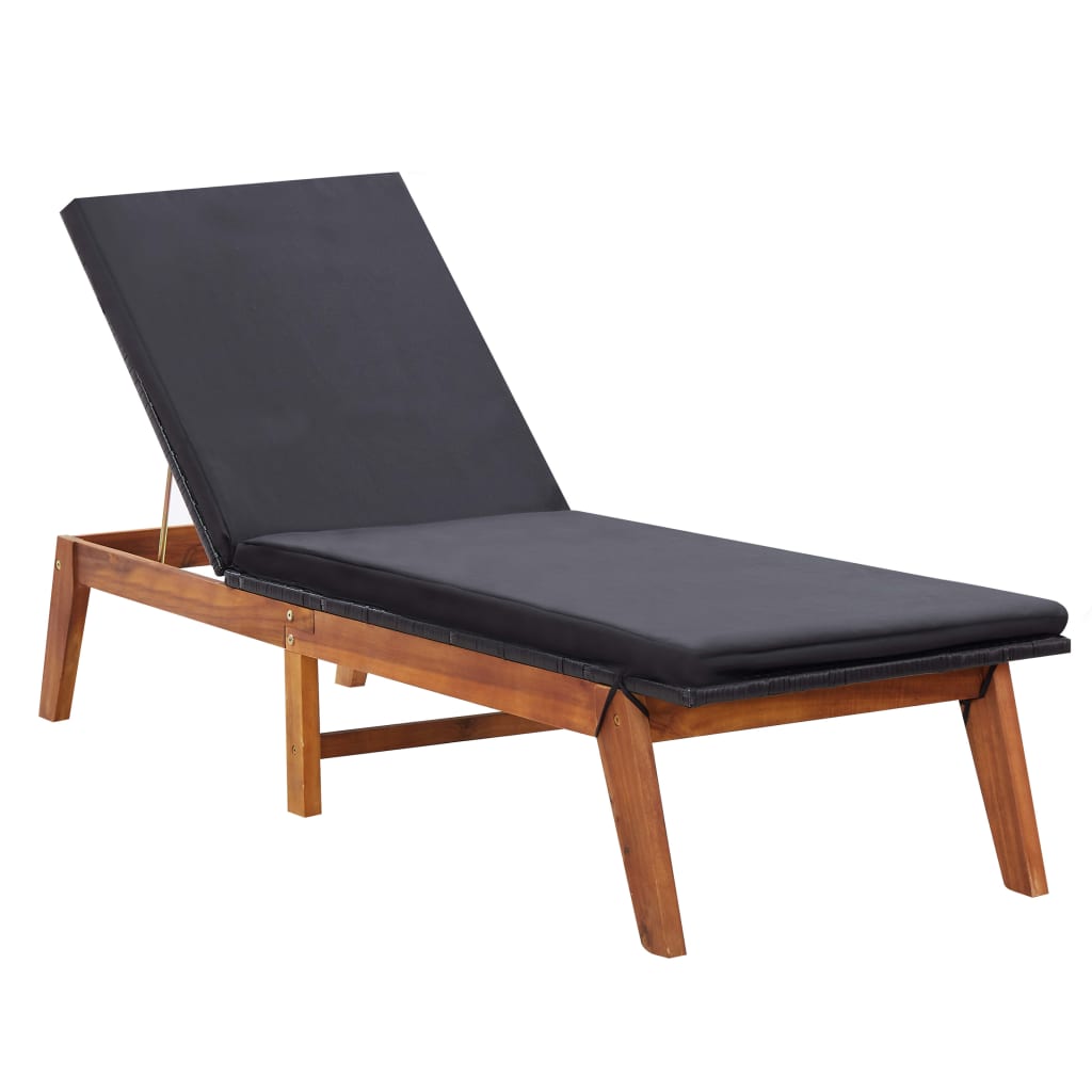 Sonnenliege mit Tisch Poly Rattan und Massivholz Akazie