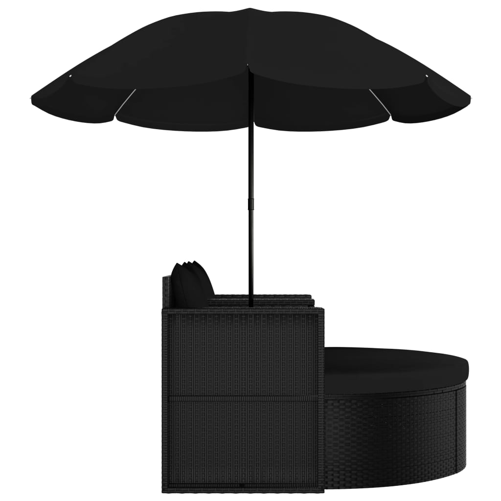 Gartenbett mit Sonnenschirm Poly Rattan Schwarz