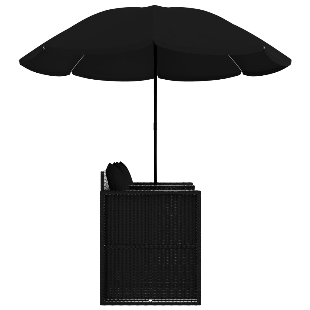 Gartenbett mit Sonnenschirm Poly Rattan Schwarz