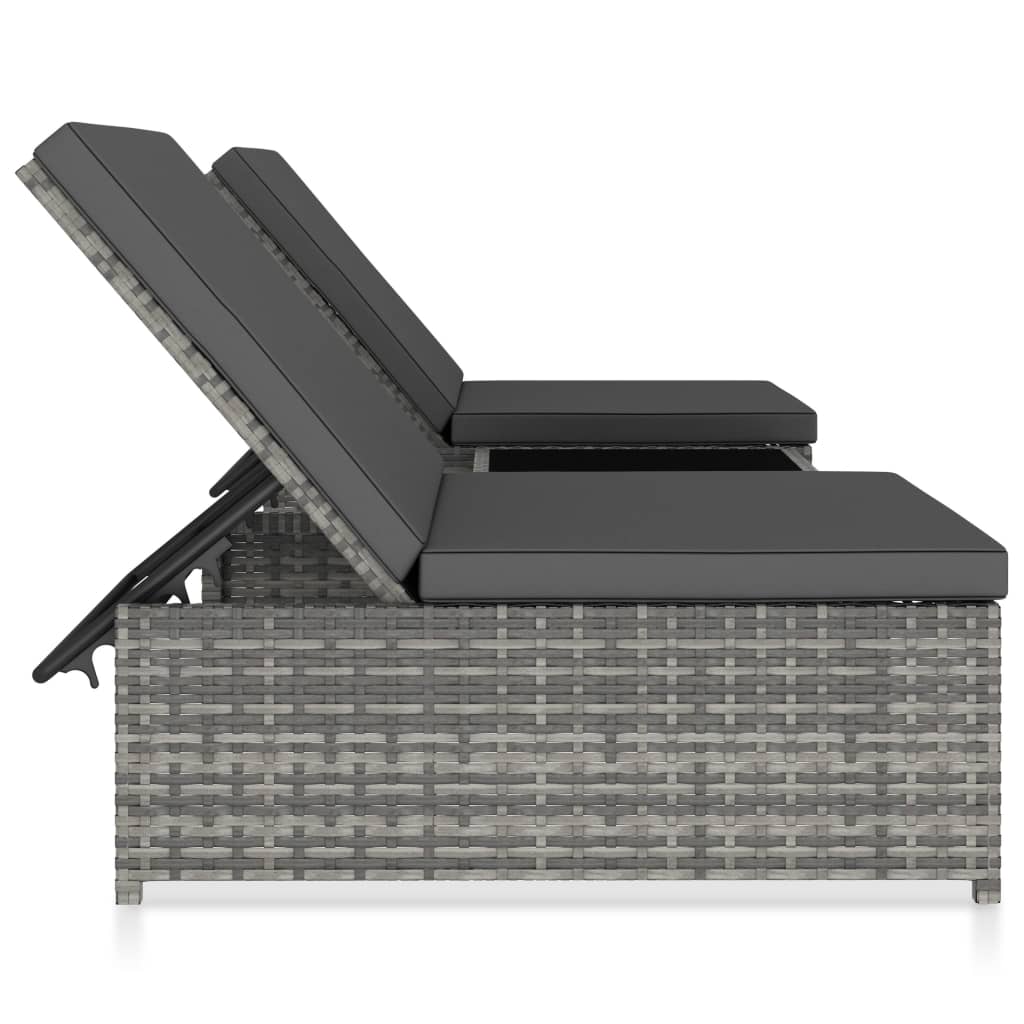 Sonnenliegen 2 Stk. mit Tisch Poly Rattan Grau