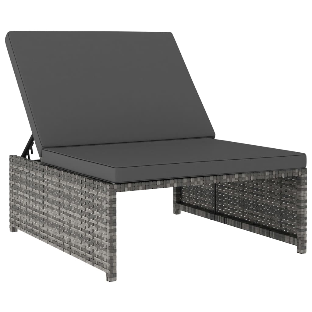 Sonnenliegen 2 Stk. mit Tisch Poly Rattan Grau