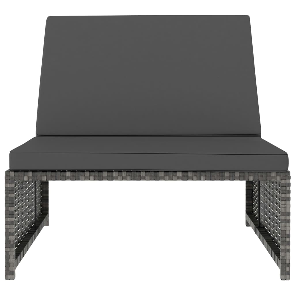 Sonnenliegen 2 Stk. mit Tisch Poly Rattan Grau