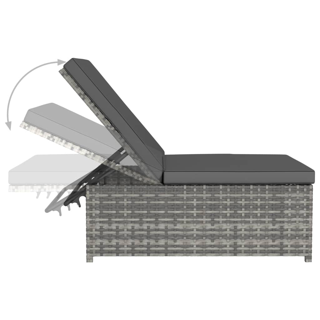 Sonnenliegen 2 Stk. mit Tisch Poly Rattan Grau