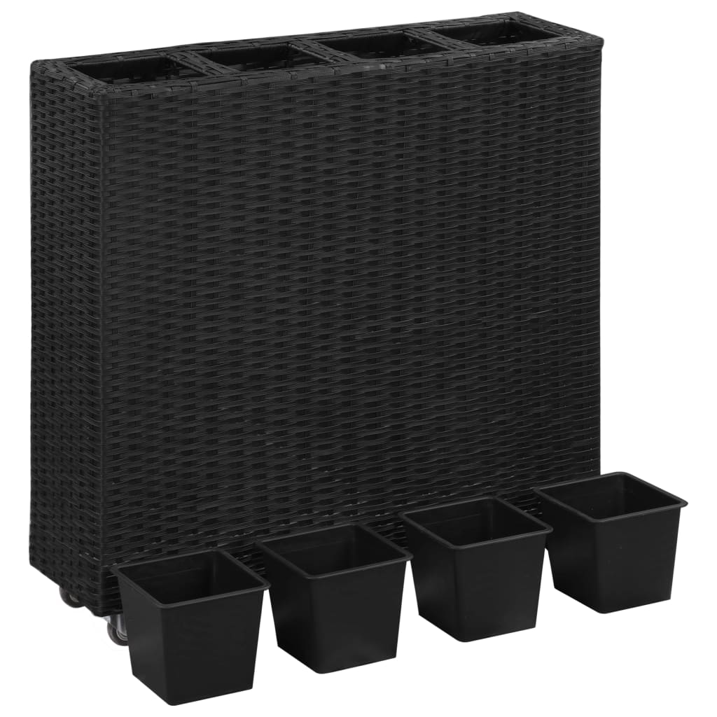 Garten-Hochbeet mit 4 Töpfen 80x22x79 cm Poly-Rattan Schwarz