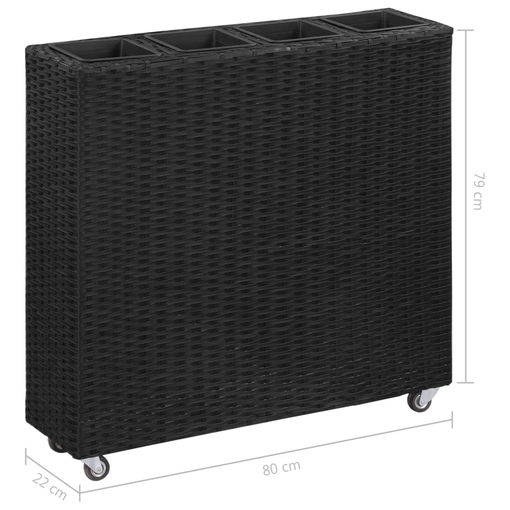 Garten-Hochbeet mit 4 Töpfen 80x22x79 cm Poly-Rattan Schwarz