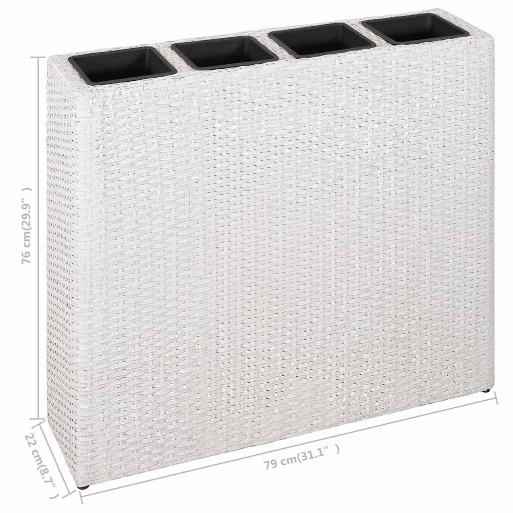 Garten-Hochbeet mit 4 Töpfen 2 Stk. Poly Rattan Weiß