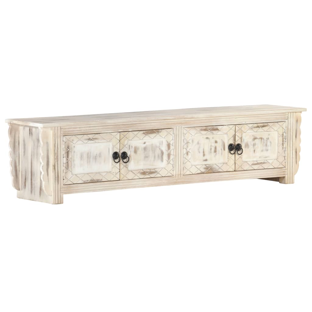 TV-Schrank Weiß 140x30x35 cm Massivholz Mango