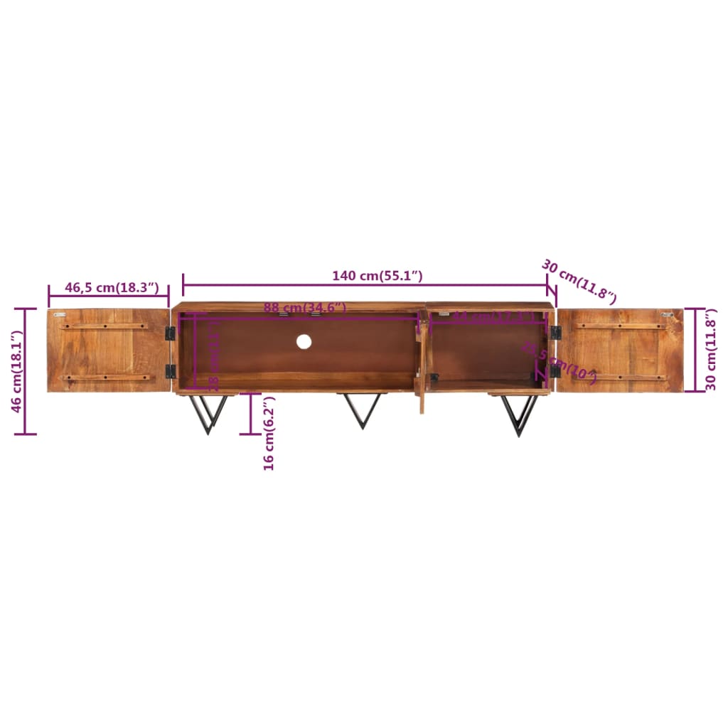 TV-Schrank 140x30x46 cm Massivholz Mango