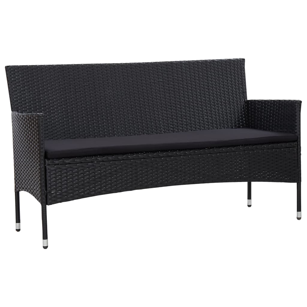 3-Sitzer-Gartensofa mit Auflagen Schwarz Poly Rattan