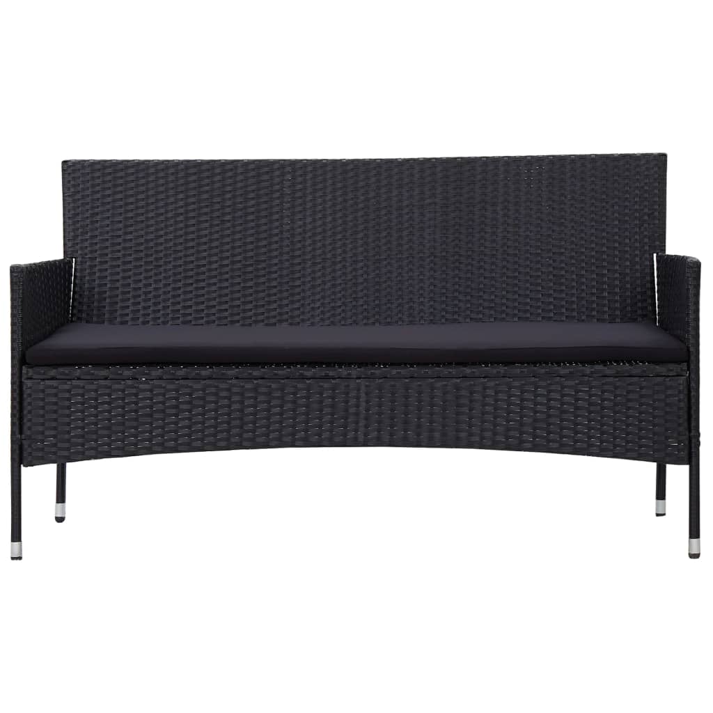 3-Sitzer-Gartensofa mit Auflagen Schwarz Poly Rattan