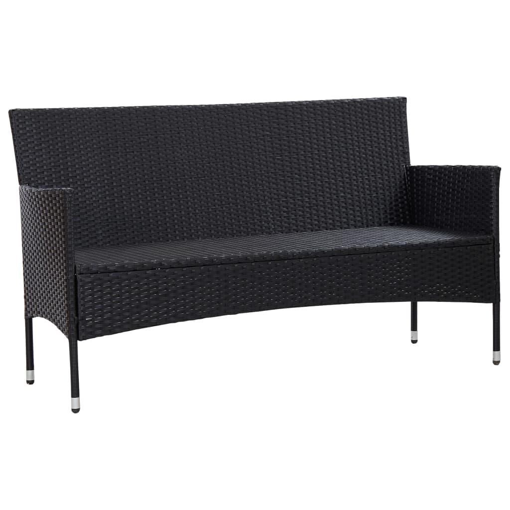 3-Sitzer-Gartensofa mit Auflagen Schwarz Poly Rattan