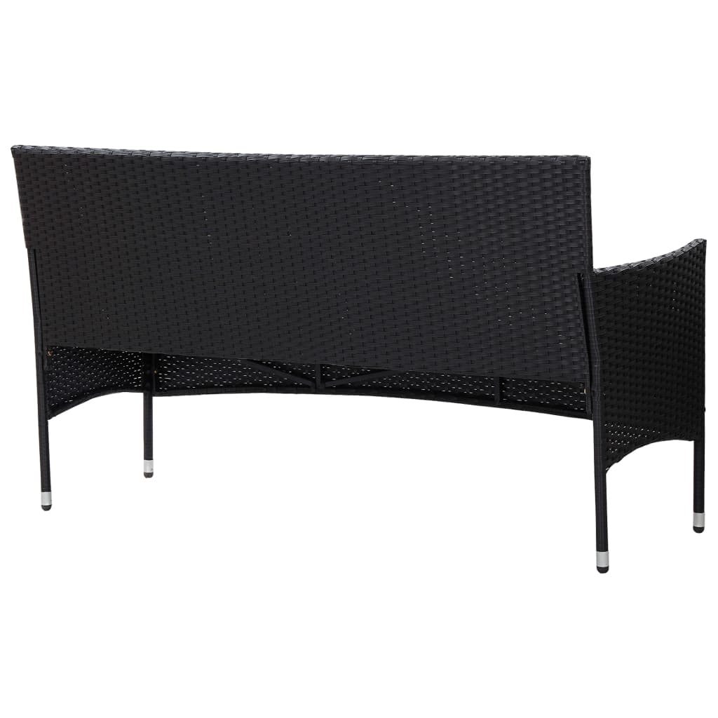 3-Sitzer-Gartensofa mit Auflagen Schwarz Poly Rattan