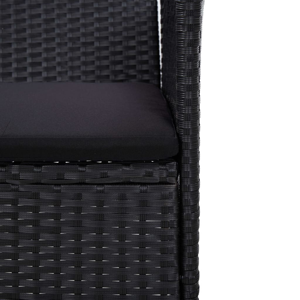 3-Sitzer-Gartensofa mit Auflagen Schwarz Poly Rattan