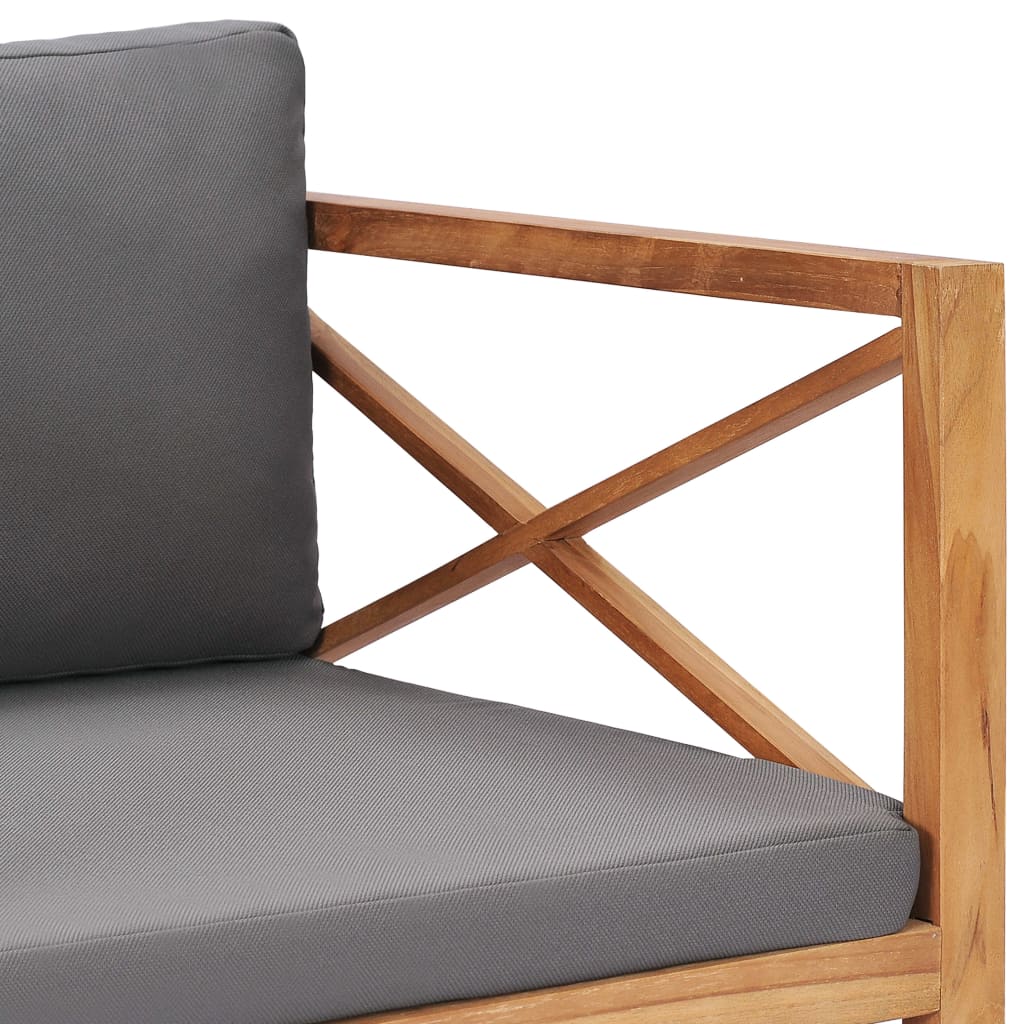Gartenbank mit Grauen Auflagen Massivholz Teak