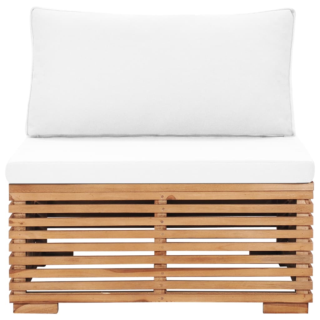 Garten-Mittelsofa mit Cremeweißer Auflage Massivholz Teak