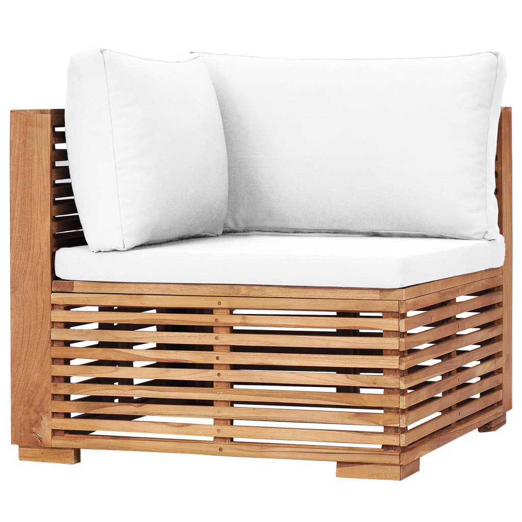 Garten-Ecksofa mit Cremeweißer Auflage Massivholz Teak
