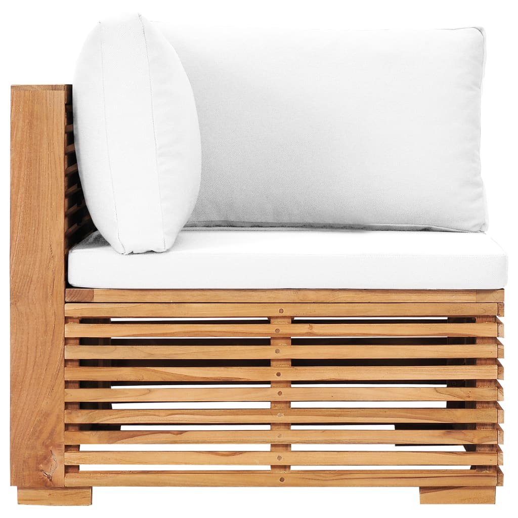 Garten-Ecksofa mit Cremeweißer Auflage Massivholz Teak