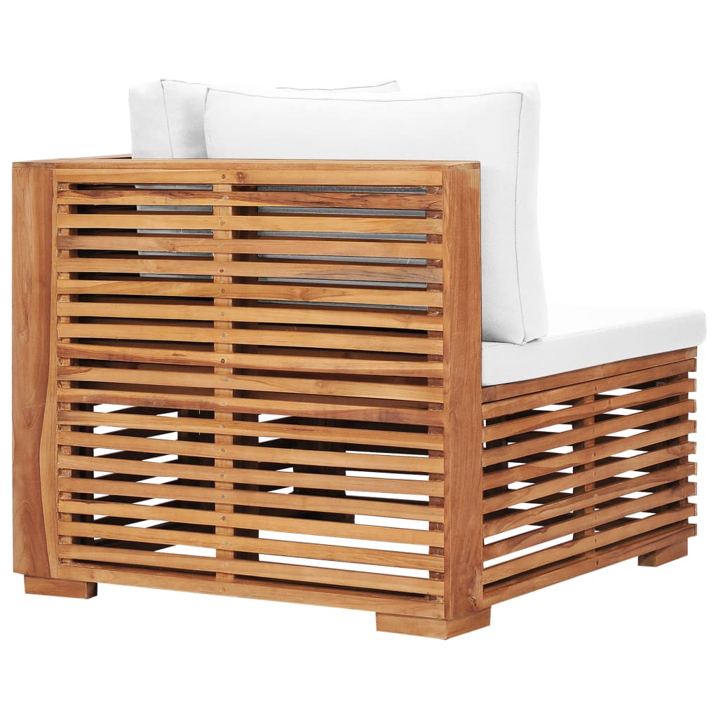 Garten-Ecksofa mit Cremeweißer Auflage Massivholz Teak