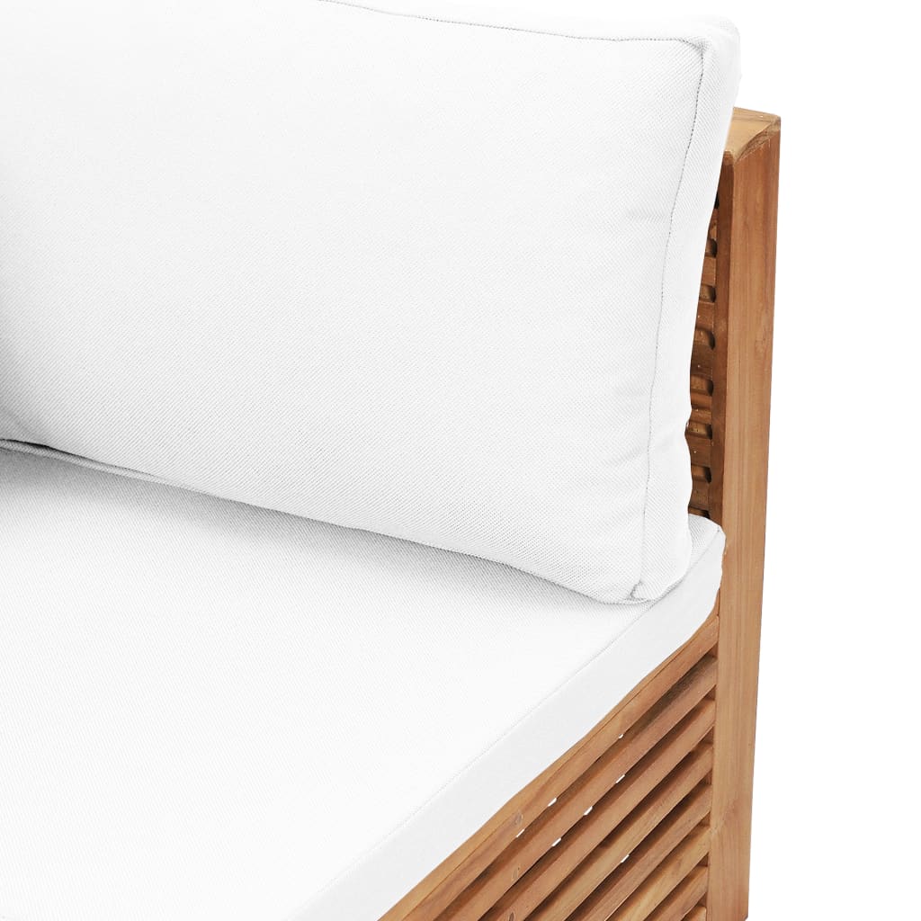 Garten-Ecksofa mit Cremeweißer Auflage Massivholz Teak
