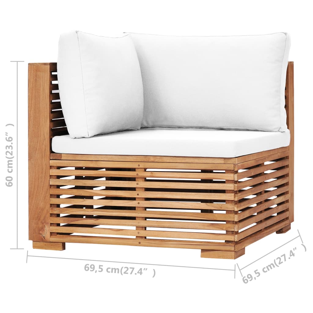 Garten-Ecksofa mit Cremeweißer Auflage Massivholz Teak