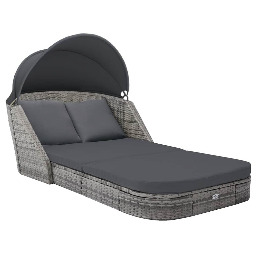 Sonnenliege mit Dach Poly Rattan Anthrazit