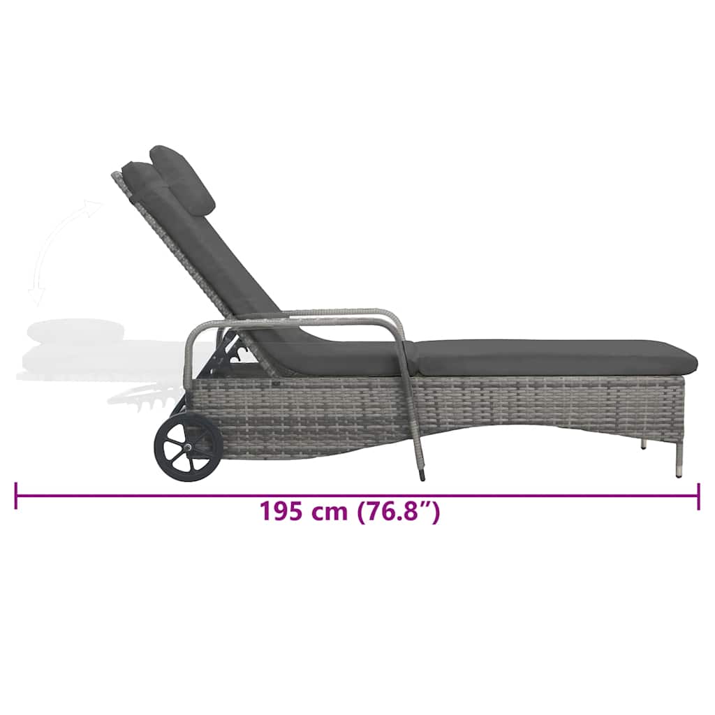 Sonnenliege mit Rädern Poly Rattan Anthrazit