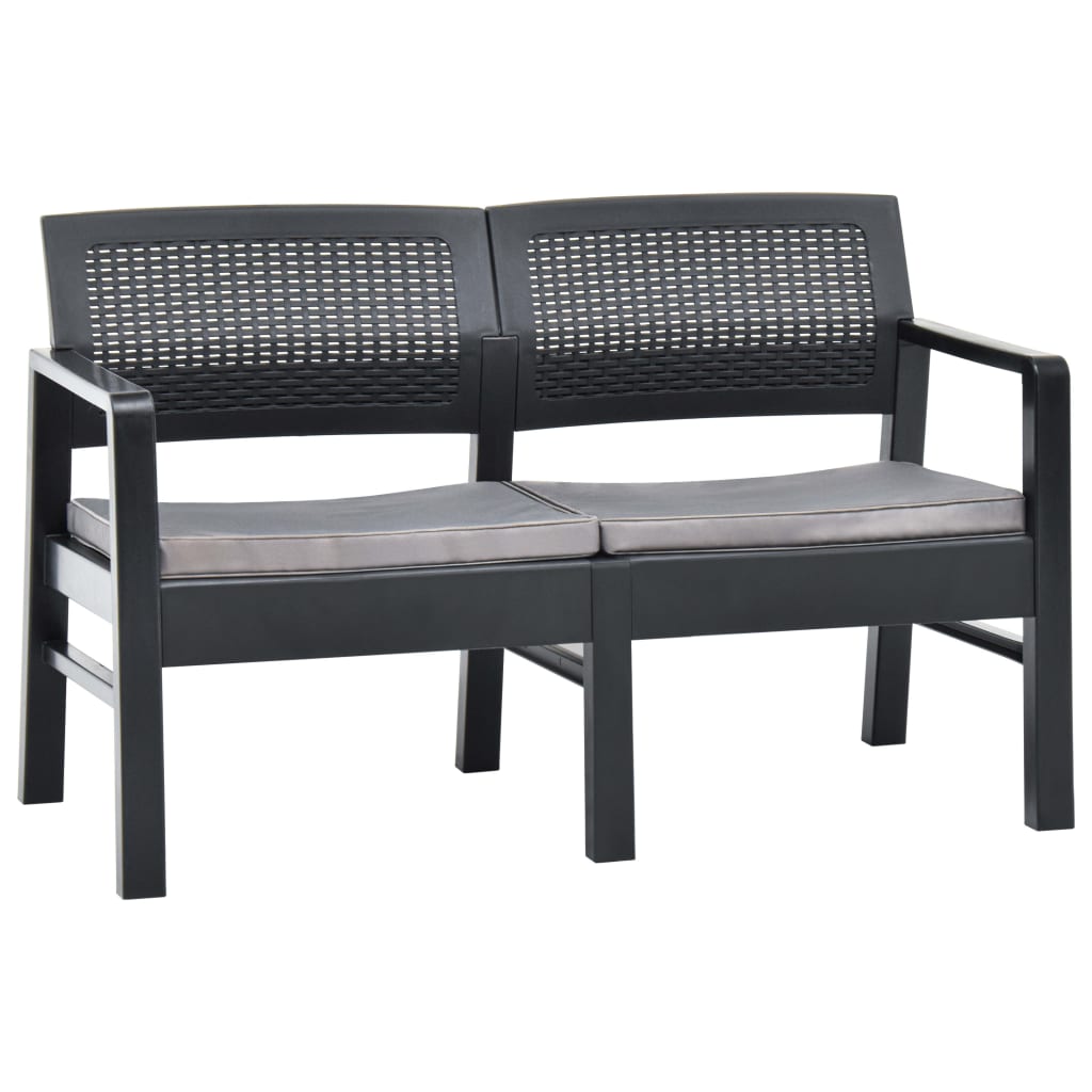 2-Sitzer-Gartenbank mit Auflagen 120 cm Kunststoff Anthrazit