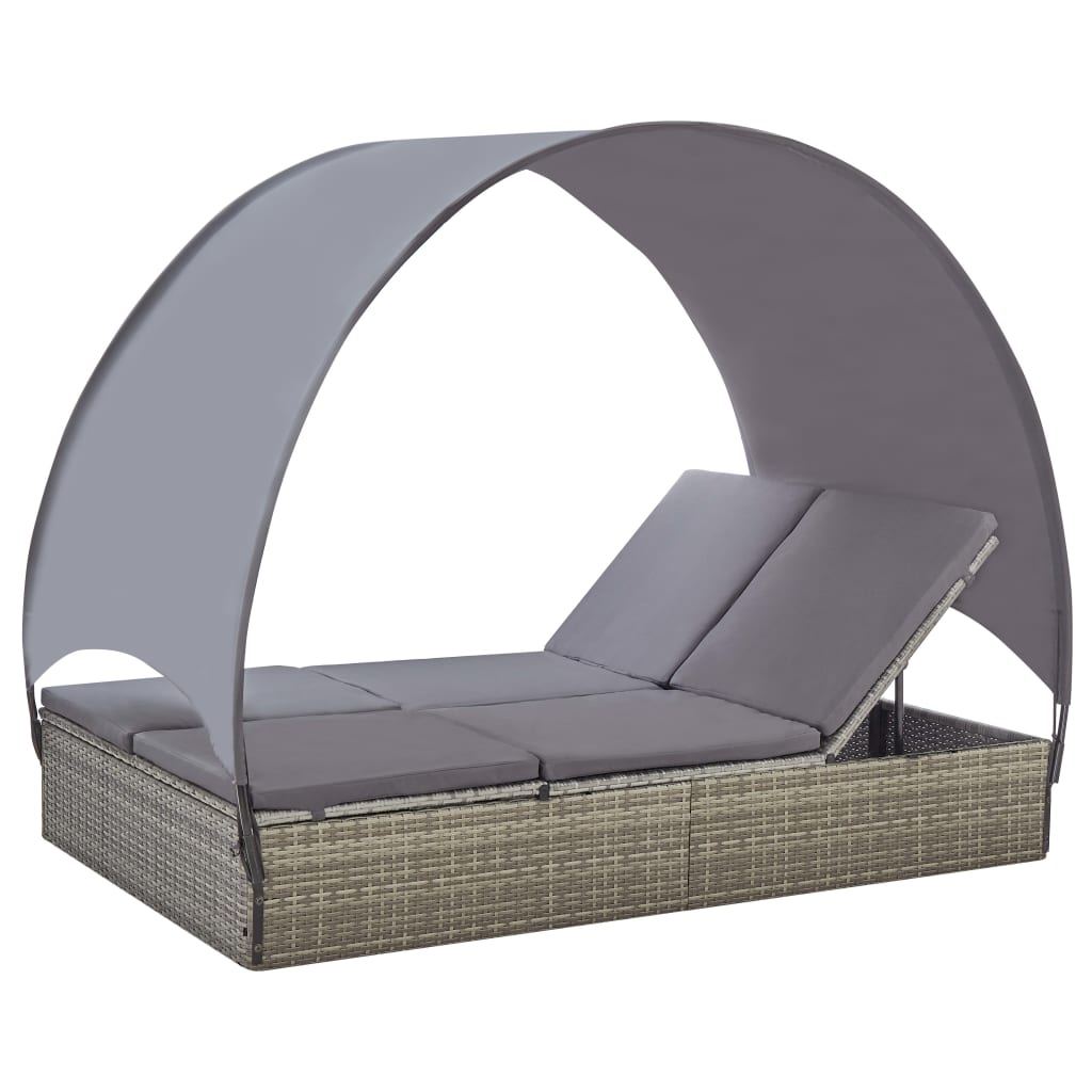 Doppel-Sonnenliege mit Sonnendach Poly Rattan Grau